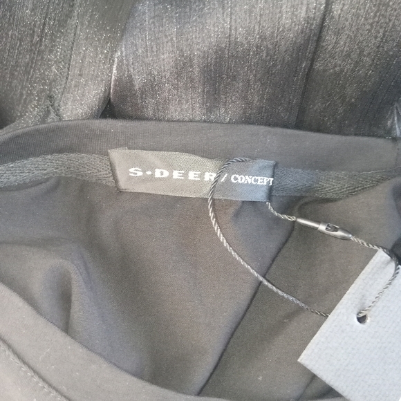 Women's elegant crewneck sheer black peplem top with front tie size medium - Picture 3 of 10